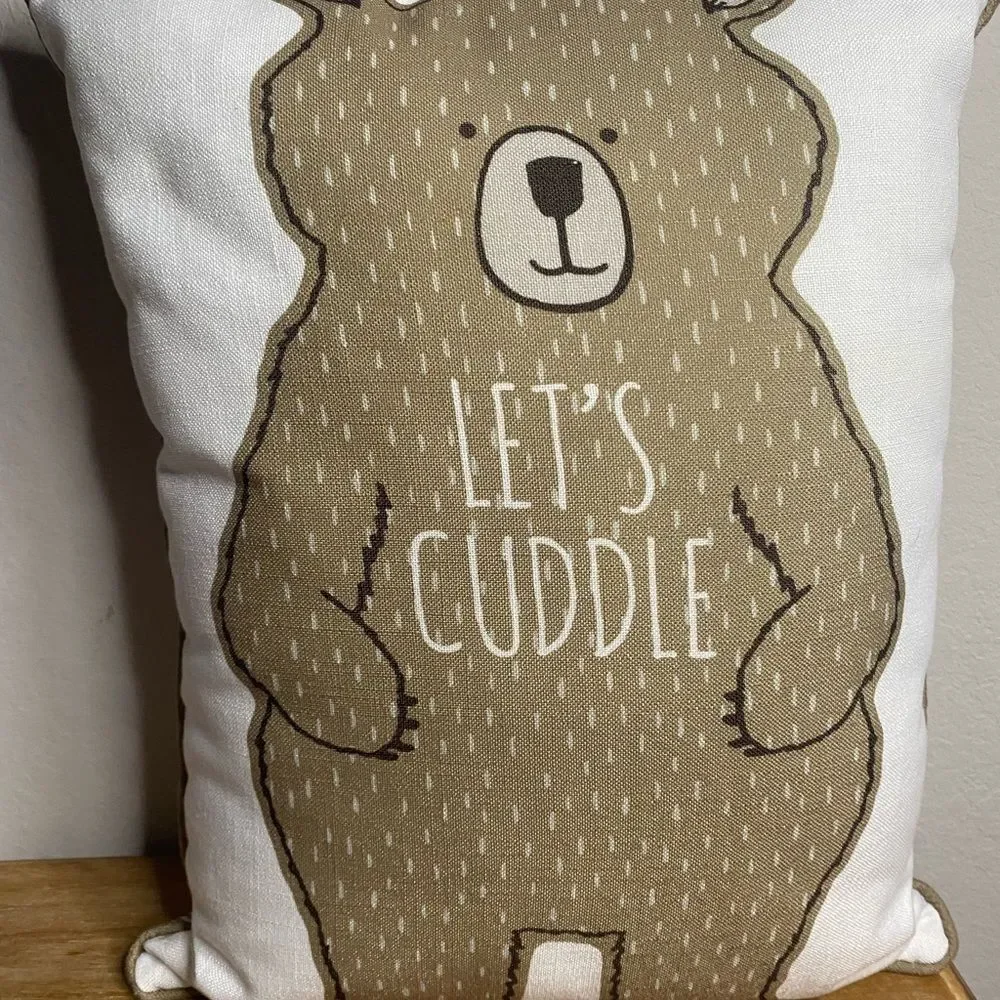 Neutral Beige Brown Bear Boy’s Rom Theme Plaid Decorative Pillow 12x 15
